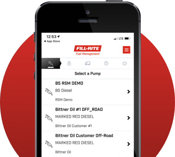 Fill-Rite FMS Mobile App screen