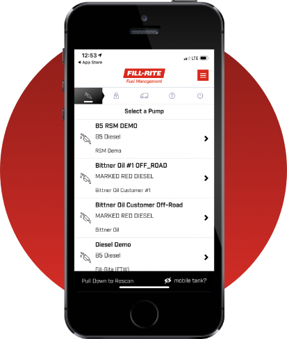 Fill-Rite FMS Mobile App screen