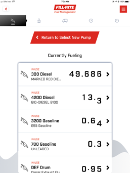 Fill-Rite Fuel Management System (FMS) App: Currently Fueling Detail Screen