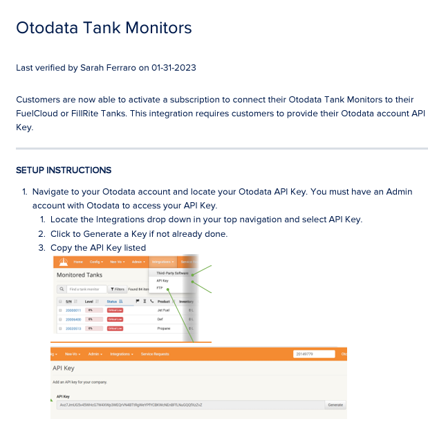 Otodata Tank Monitor Integration Guide for Sites