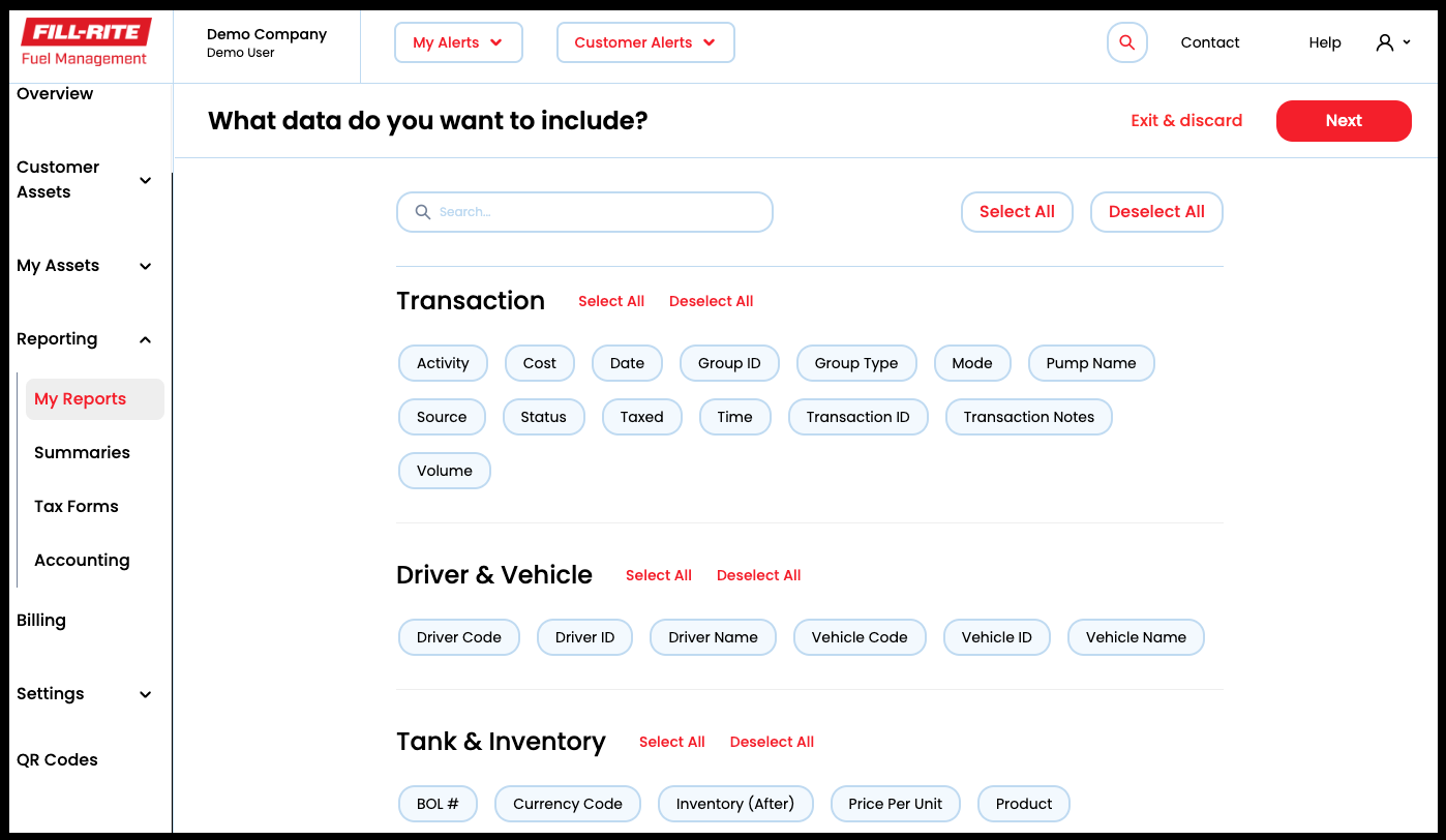 Step 1: Select the data you would like to include in your report.