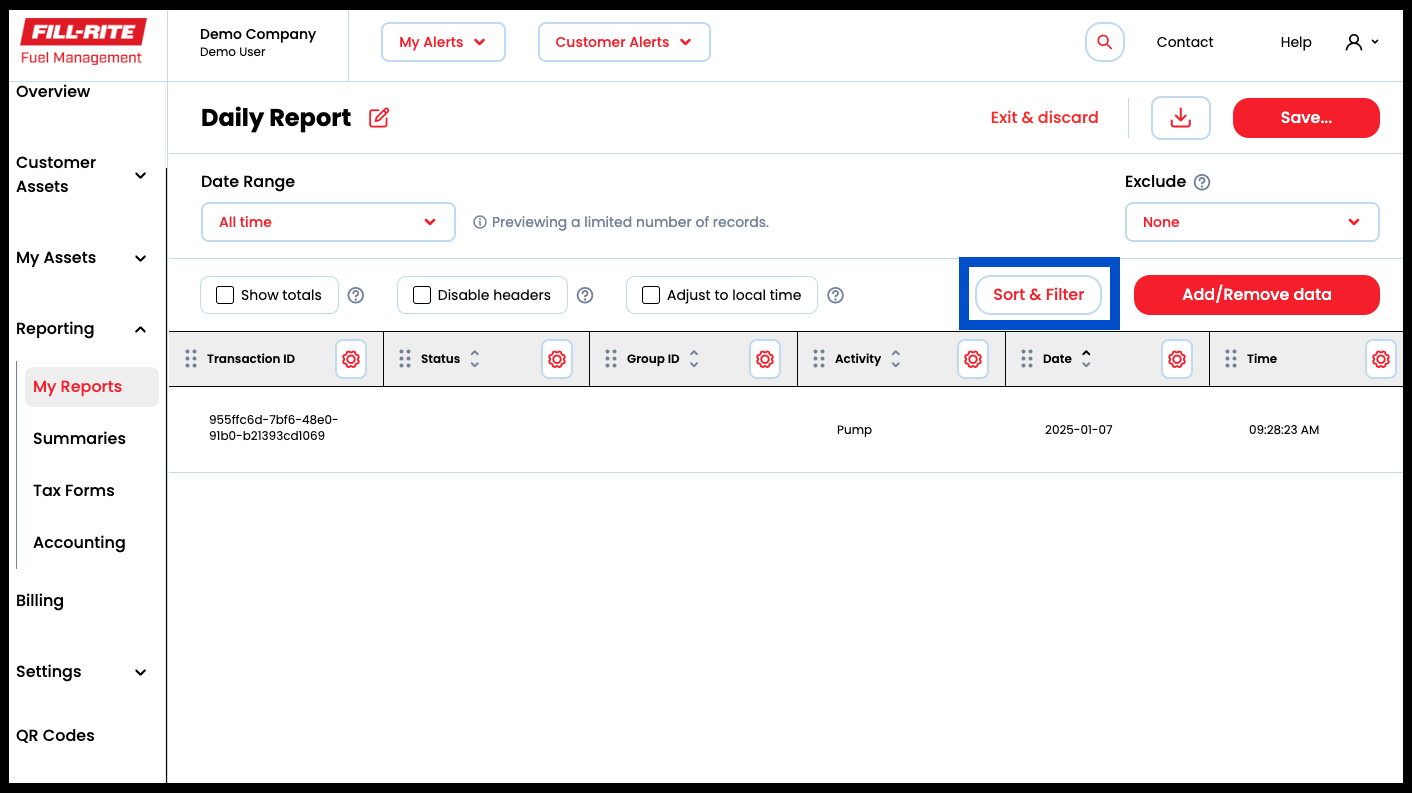 Step 3: Choose which data to Sort & Filter your report by.