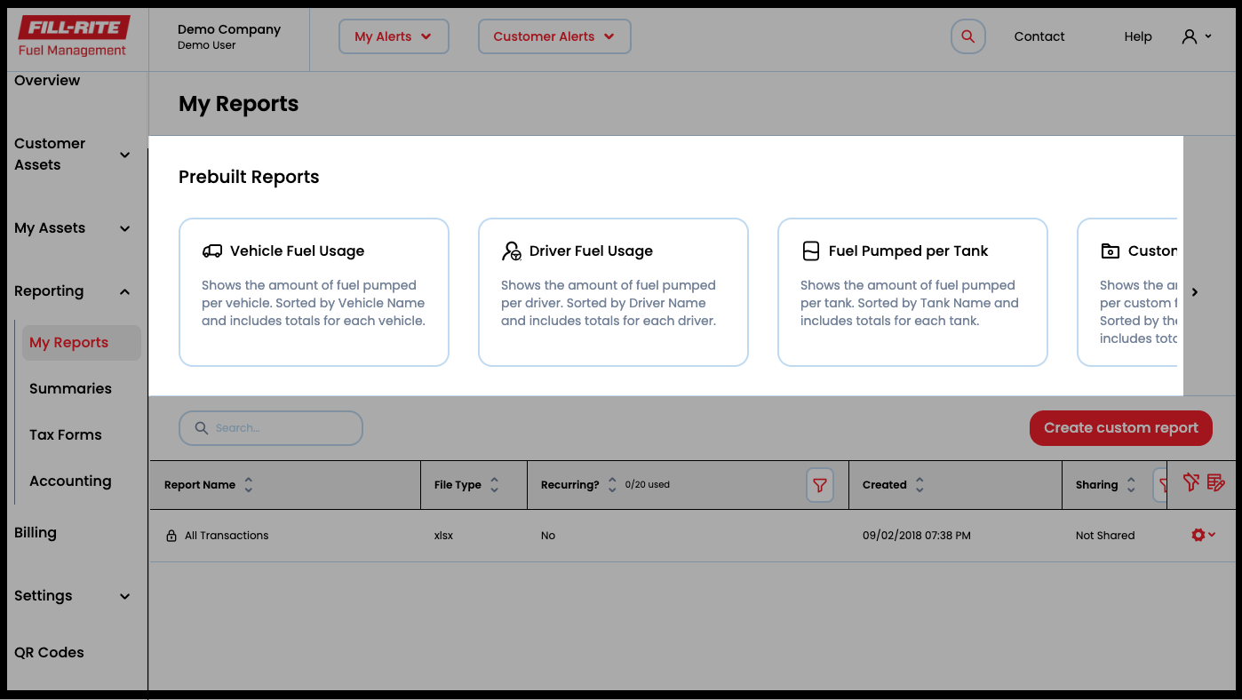 Step 1: Choose one of 4 available prebuilt reports.