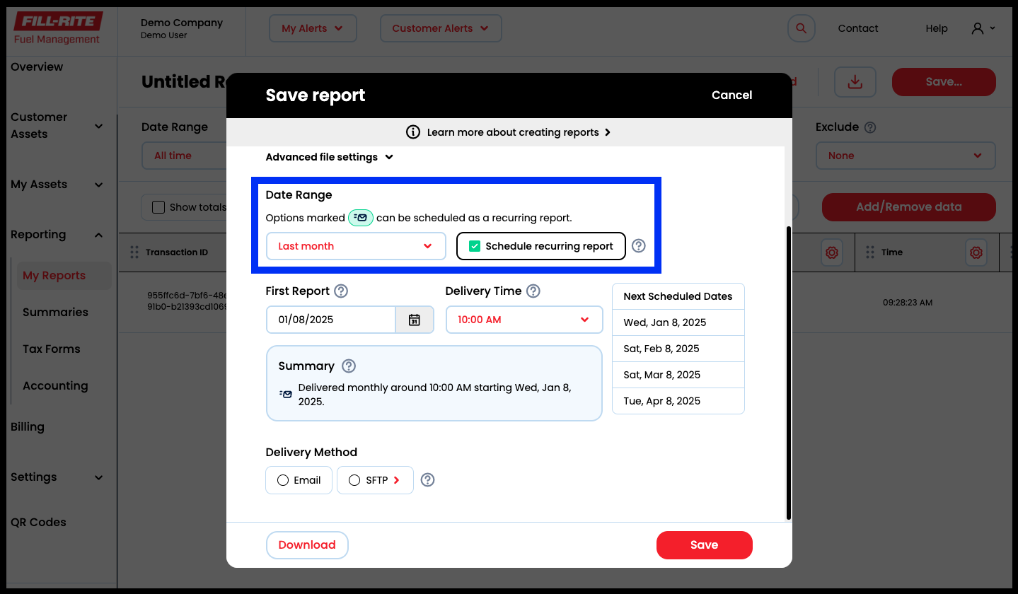 Select the frequency using the Data Range.