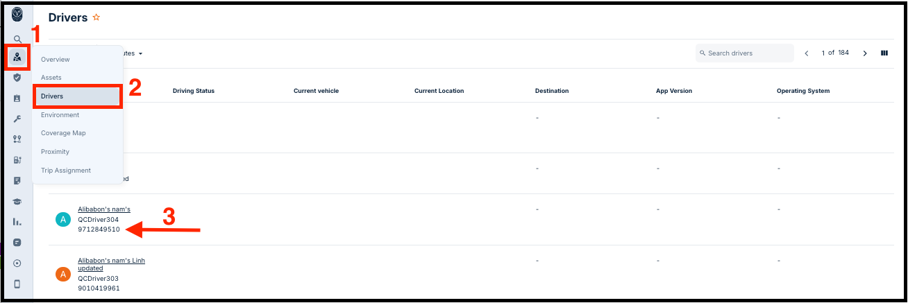 Review driver phone numbers (in Drivers)