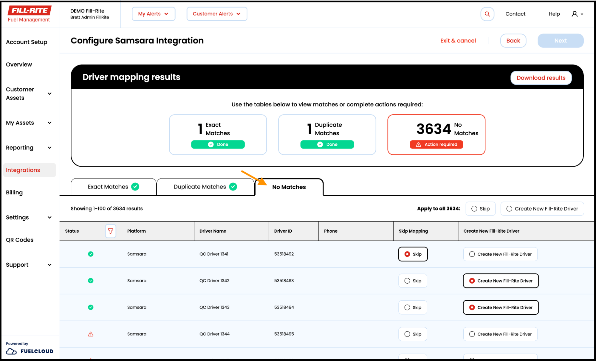 Samsara integration shows drivers that have no matches