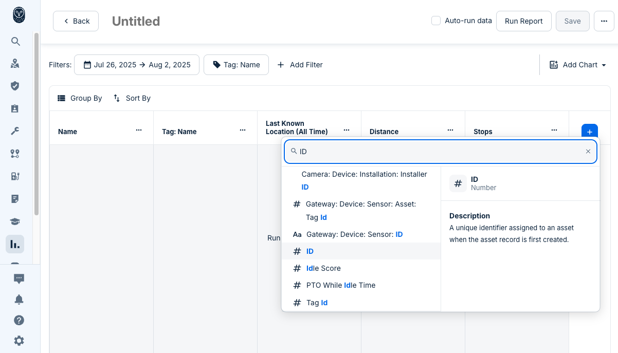 Select the blue button on the right to add the ID column